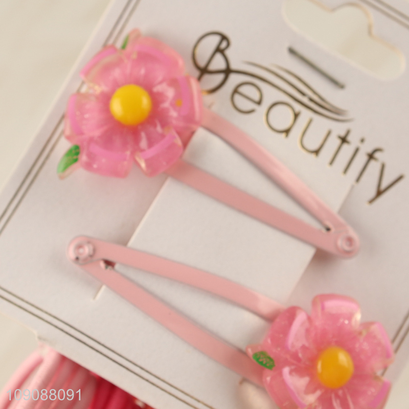 Factory Price Kawaii Flower Hair Clips and Hair Ties Set for Kids