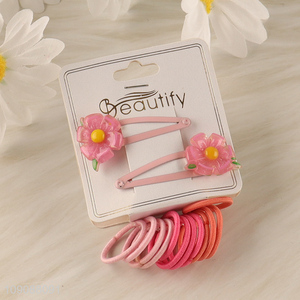 Factory Price Kawaii Flower Hair Clips and Hair Ties Set for Kids