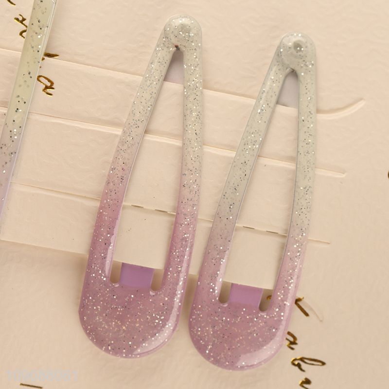 Good Quality 4PCS/Set Glitter Hair Clips Metal Hair Clips Set