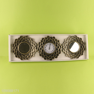 High Quality 3Pcs Wall Mirror and Clock Set for Bedroom Decor