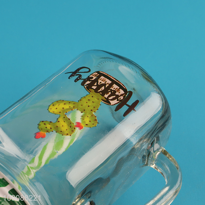 Factory Supply Cactus Mason Jar Glass Cup With Lid and Straw