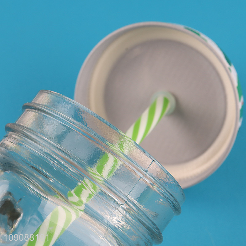 New Arrival Cactus Mason Jar Glass Cup With Lid and Straw