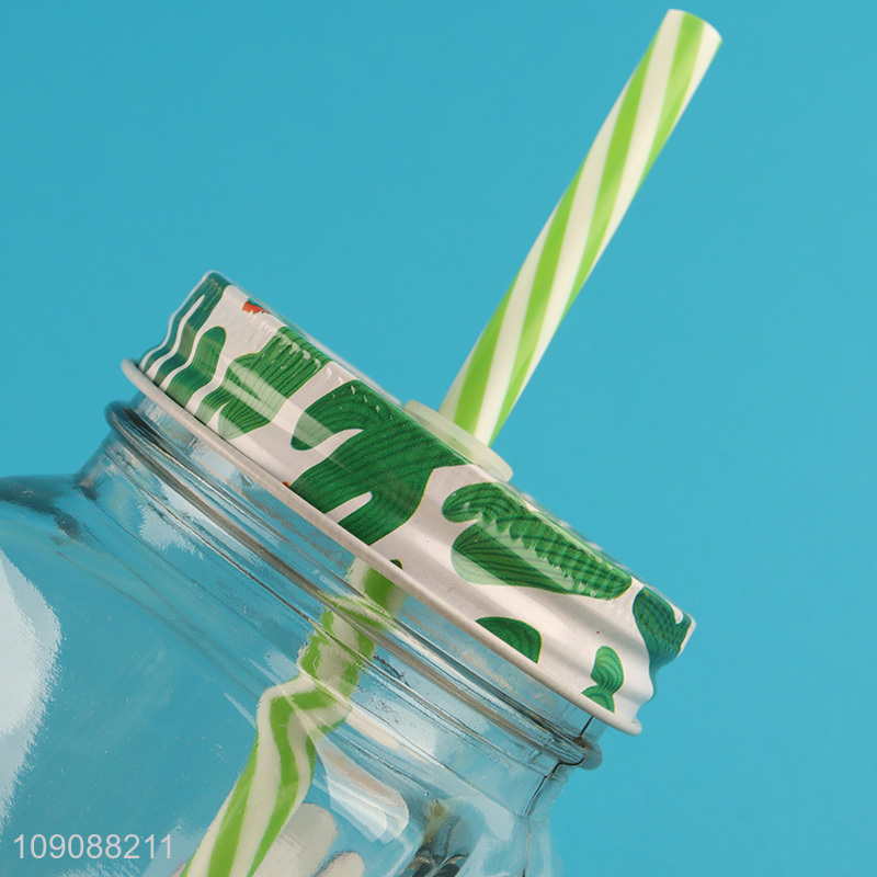 China Imports Cactus Mason Jar Glass Cup With Lid and Straw
