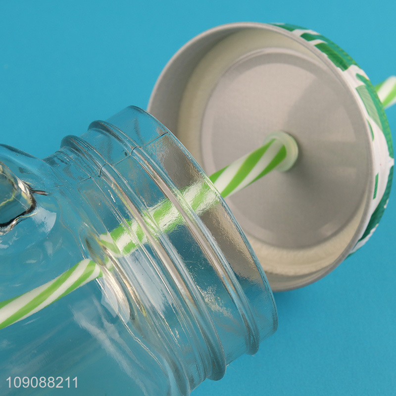 China Imports Cactus Mason Jar Glass Cup With Lid and Straw