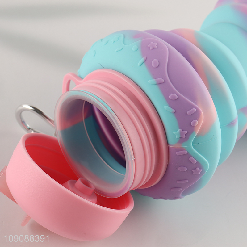 Wholesale 550ML foldable silicone water bottle travel water bottle