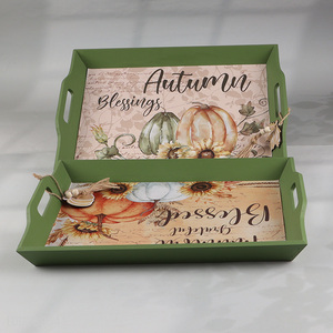 Yiwu market wooden Harvest Festival series storage tray with handle