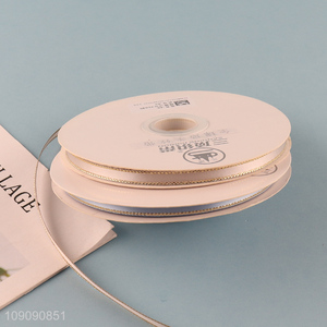 Factory Price 0.7cm*50 Yards Double Faced Gold Edge Polyester Ribbon for Gift Wrapping