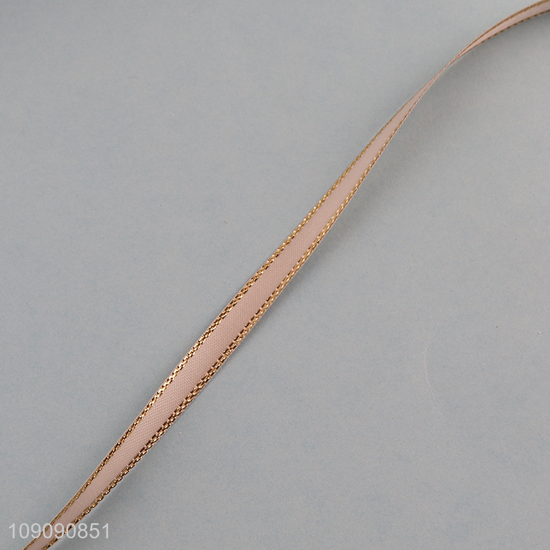 Factory Price 0.7cm*50 Yards Double Faced Gold Edge Polyester Ribbon for Gift Wrapping