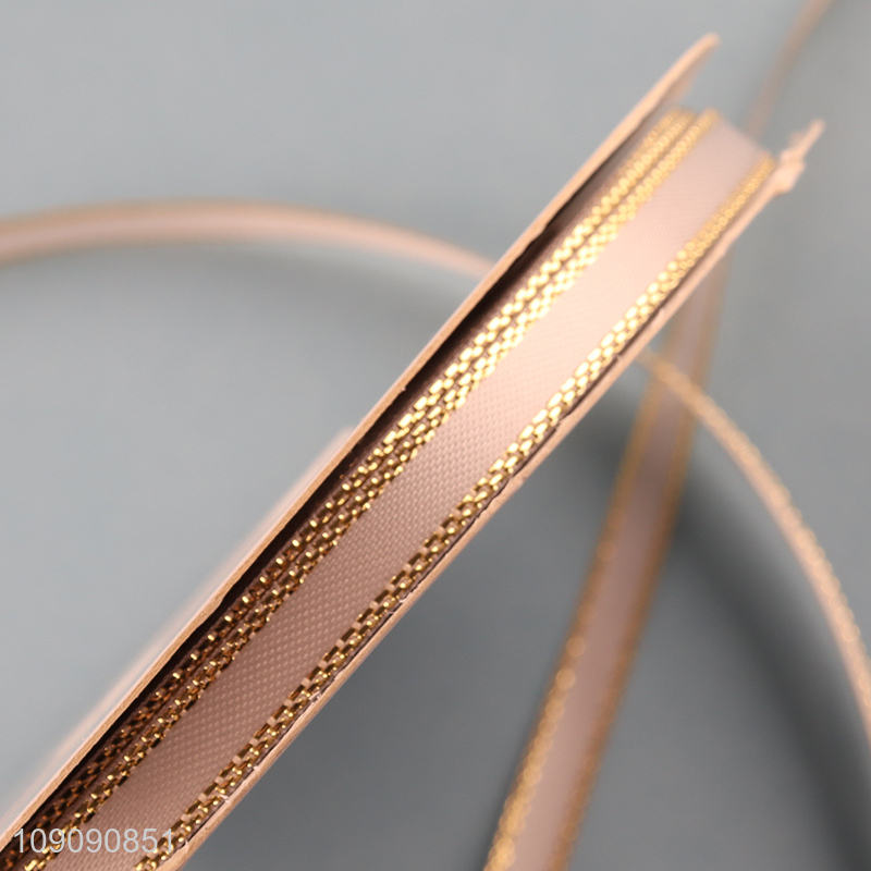 Factory Price 0.7cm*50 Yards Double Faced Gold Edge Polyester Ribbon for Gift Wrapping