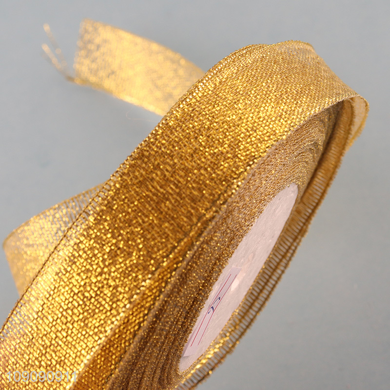 New Product 2cm*25 Yards Gold Silver Polyester Ribbon for Gift Wrapping Diy Crafts
