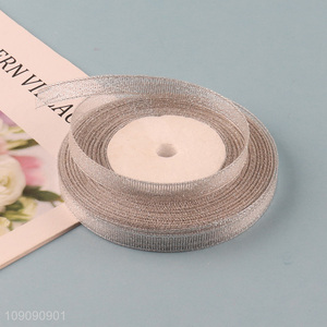 Good Quality 1cm*25 Yards Gold Silver Ribbon for Christmas Tree Gift Wrapping Hair Bows