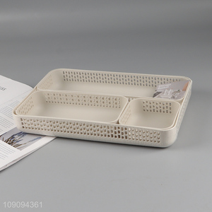Online wholesale hollow 3compartment desktop organizer storage basket set