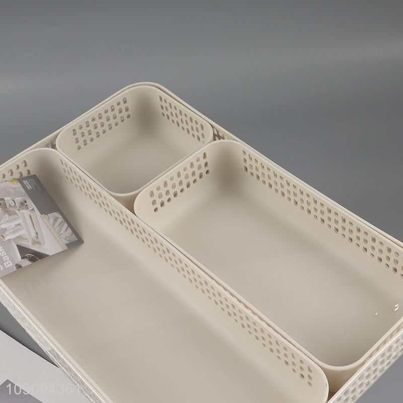 Online wholesale hollow 3compartment desktop organizer storage basket set