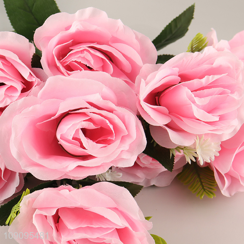 Hot Selling 9 Heads Artificial Rose Flower Fake Flower for Table Centerpieces