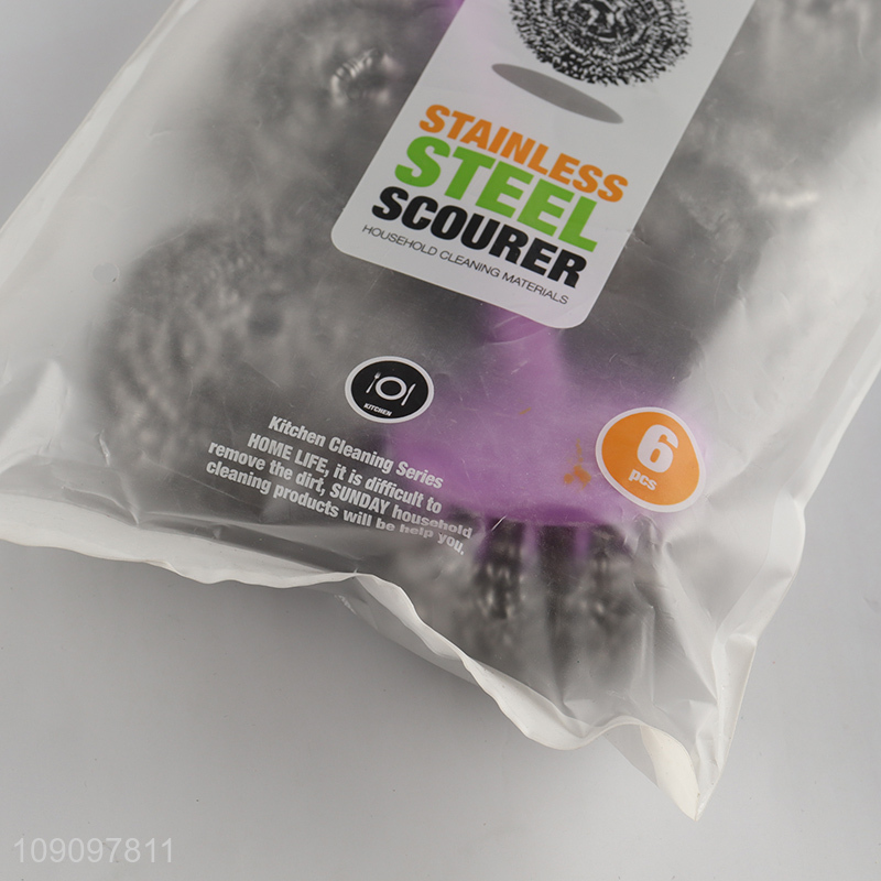 Online Wholesale 6 Pack Steel Wool Srubbers with Long Handle for Kitchen Cleaning