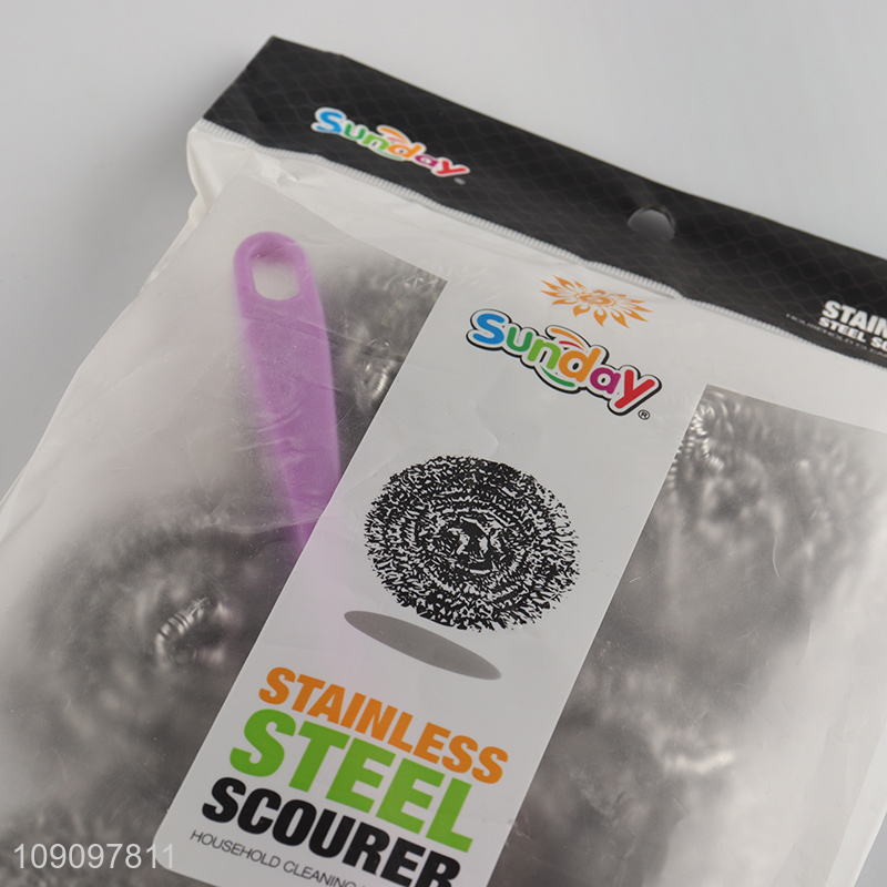 Online Wholesale 6 Pack Steel Wool Srubbers with Long Handle for Kitchen Cleaning