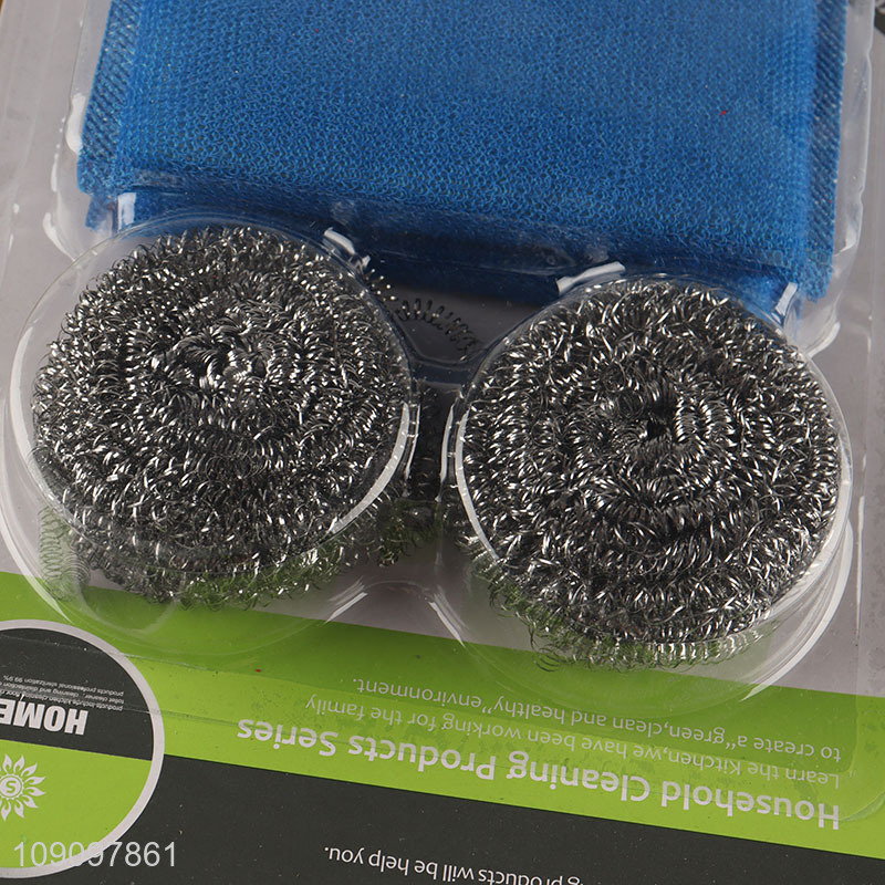 High Quality 4PCS Steel Wool Scrubber Dish Sponge Set Kitchen Cleaning Kit