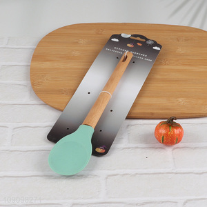 Hot items silicone kitchen utensil basting spoon with wooden handle