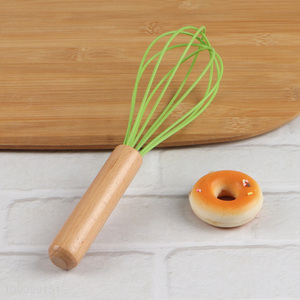 Hot selling silicone handheld egg whisk with wooden handle