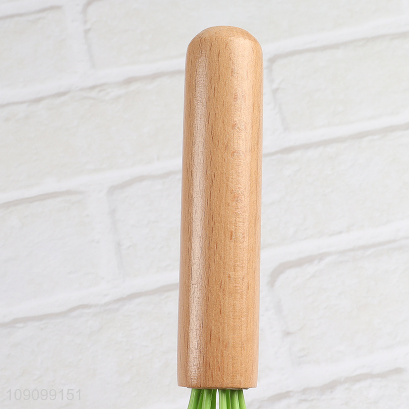 Hot selling silicone handheld egg whisk with wooden handle