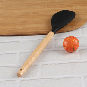 Hot selling black silicone cooking spatula with wooden handle