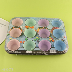 New Product Non-Stick Muffin Baking Pan Set with 12 Silicone Baking Cups