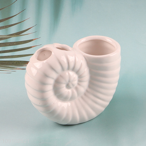 Low price shell shape bathroom accessories ceramic toothbrush holder