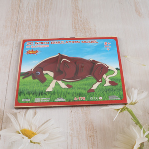 Top selling children 3d wood simulation model bull puzzle toys