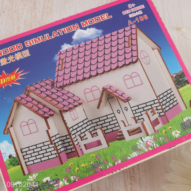 New arrival kids 3d wood simulation model red house puzzle toys