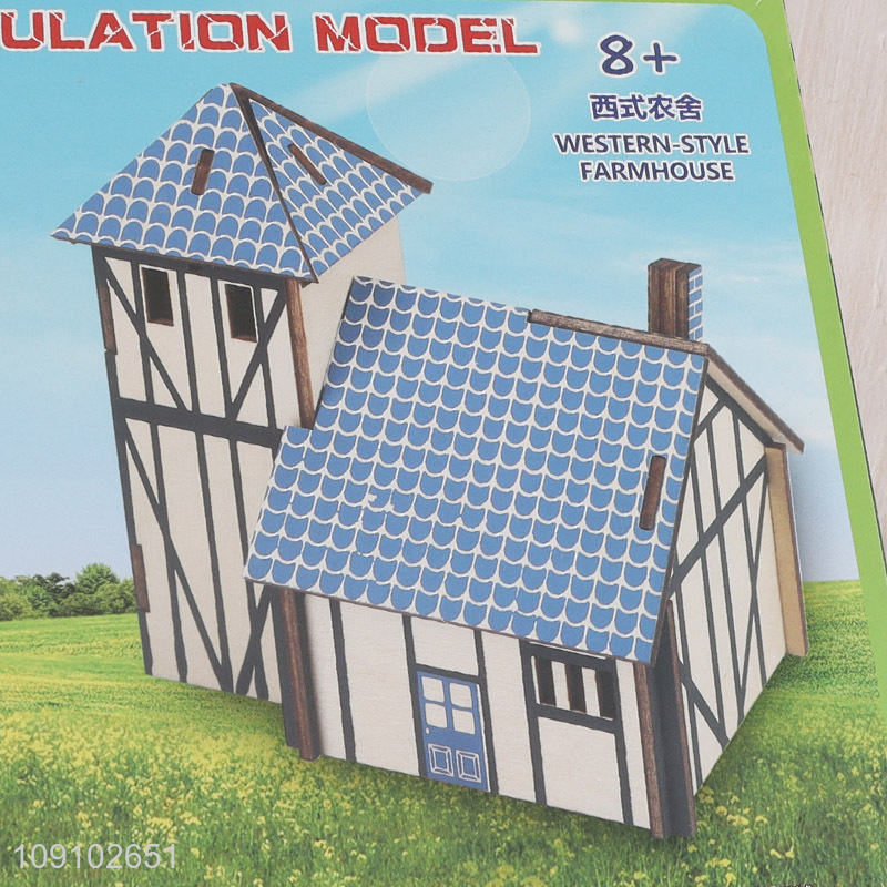 Factory price 3d wood simulation model western style farmhouse puzzle toys