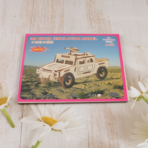 Yiwu market 3d wood simulation model children jeep puzzle toys