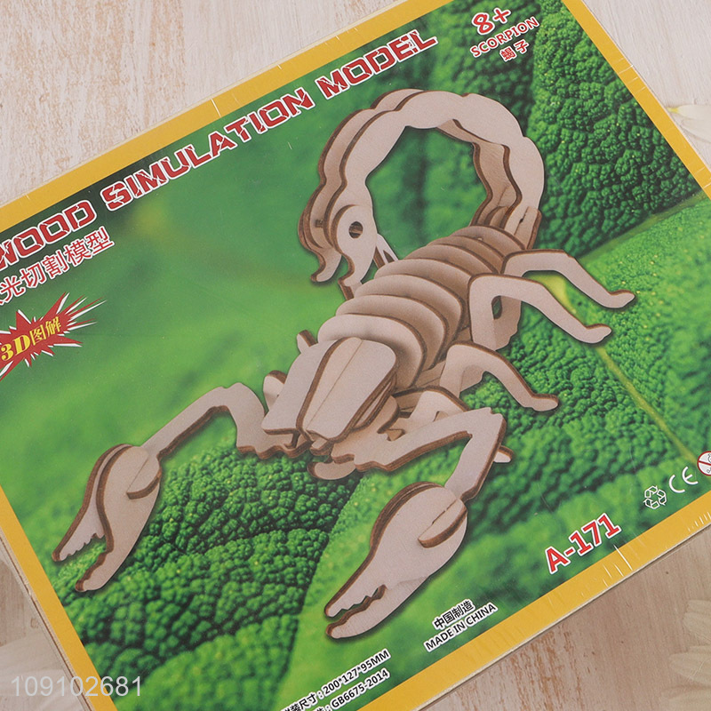 Best selling 3d wood simulation model children Scorpion puzzle toys