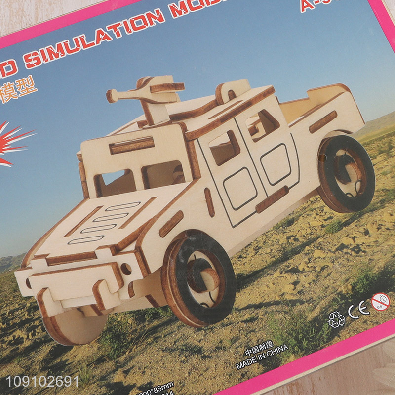 Yiwu market 3d wood simulation model children jeep puzzle toys