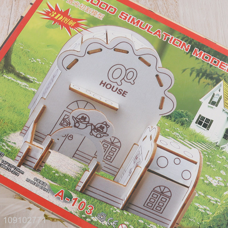 Good selling 3d wood simulation model house puzzle toys for kids