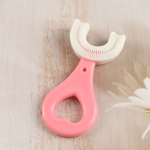Good selling soft baby teeth cleaning u-shaped baby toothbrush
