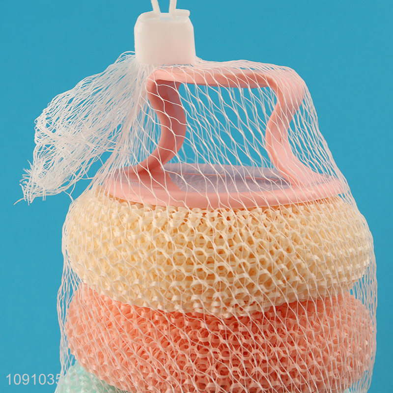 Factory Price 3 Pieces Plastic Mesh Scourers Dish Scrubbers with Handle