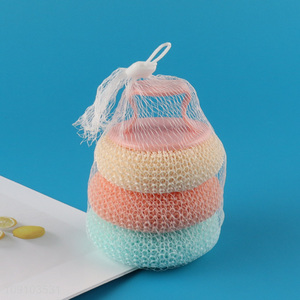 Factory Price 3 Pieces Plastic Mesh Scourers Dish Scrubbers with Handle