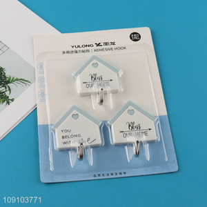 Factory Supply 3 Pieces Plastic Adhesive Hooks Heavy Duty Wall Hooks