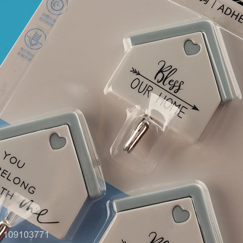 Factory Supply 3 Pieces Plastic Adhesive Hooks Heavy Duty Wall Hooks