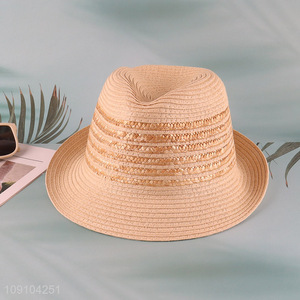 Hot Selling Womens Wide Brim Straw Hats Fedora Sun Hats