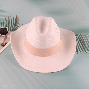 China Imports Womens Beach Straw Hat Wide Brim Fedora Hat