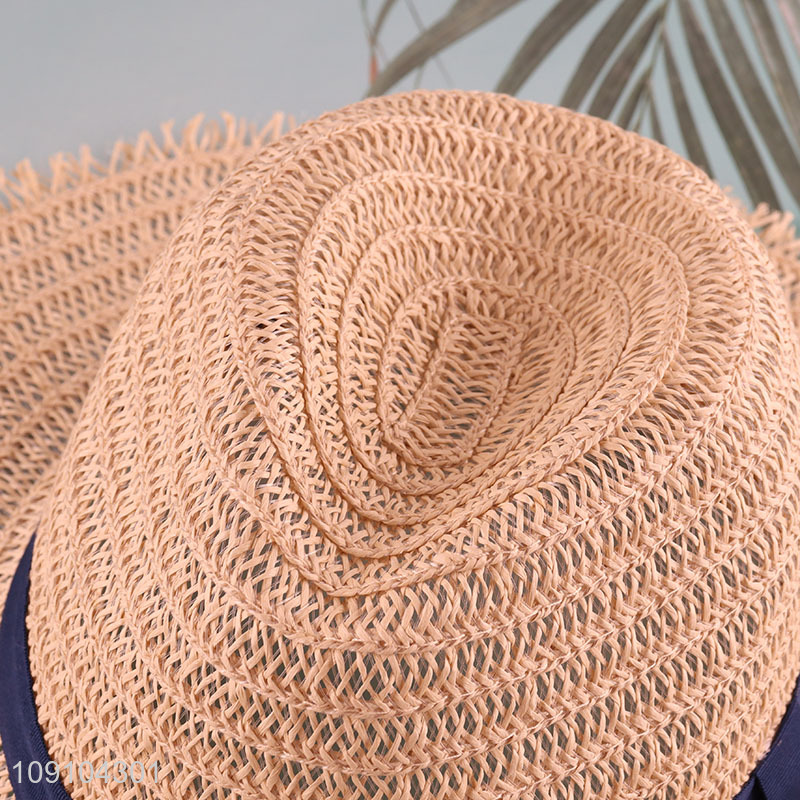 Factory Supply Women's Wide Brim Straw Hat Fedora Sun Hat