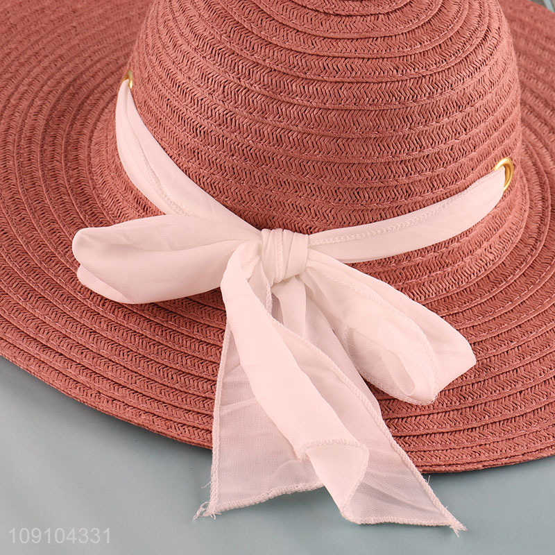 Factory Price Women's Wide Brim Straw Hat Breathable Sunhat
