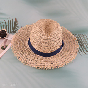 Factory Supply Women's Wide Brim Straw Hat Fedora Sun Hat