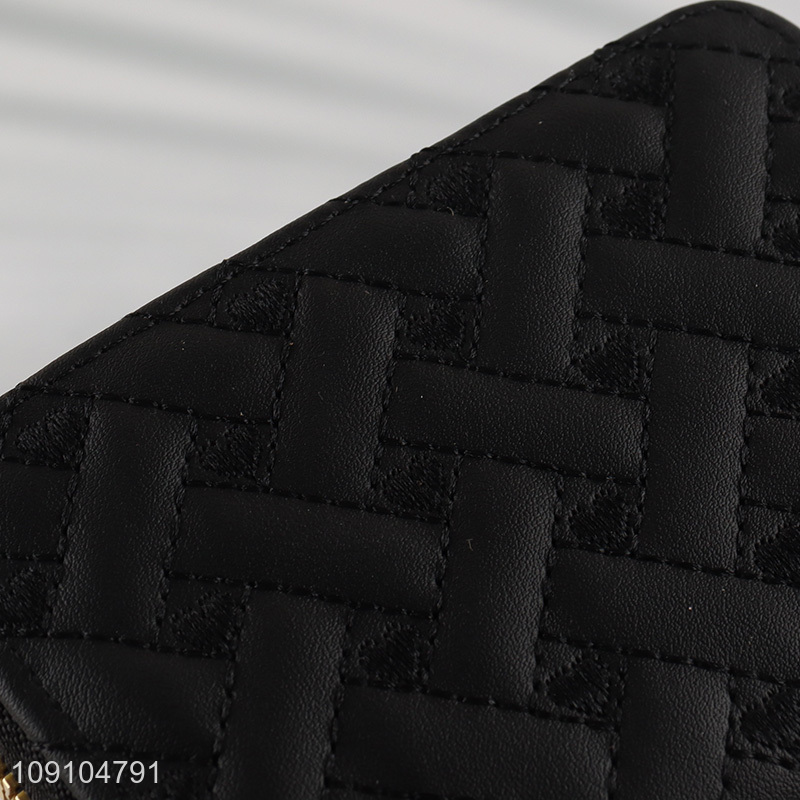 High Quality Womens Wallet PU Leather Zipper Wallet With Fur Ball