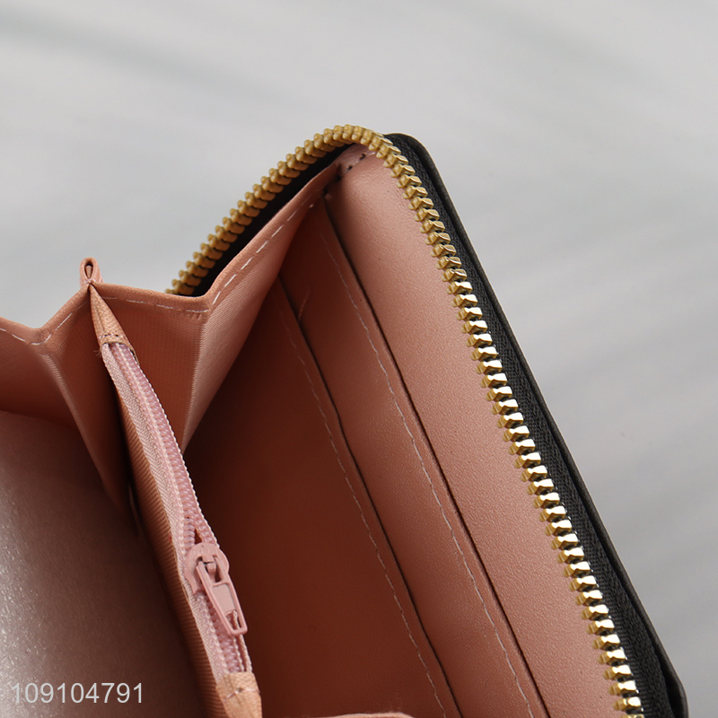 High Quality Womens Wallet PU Leather Zipper Wallet With Fur Ball