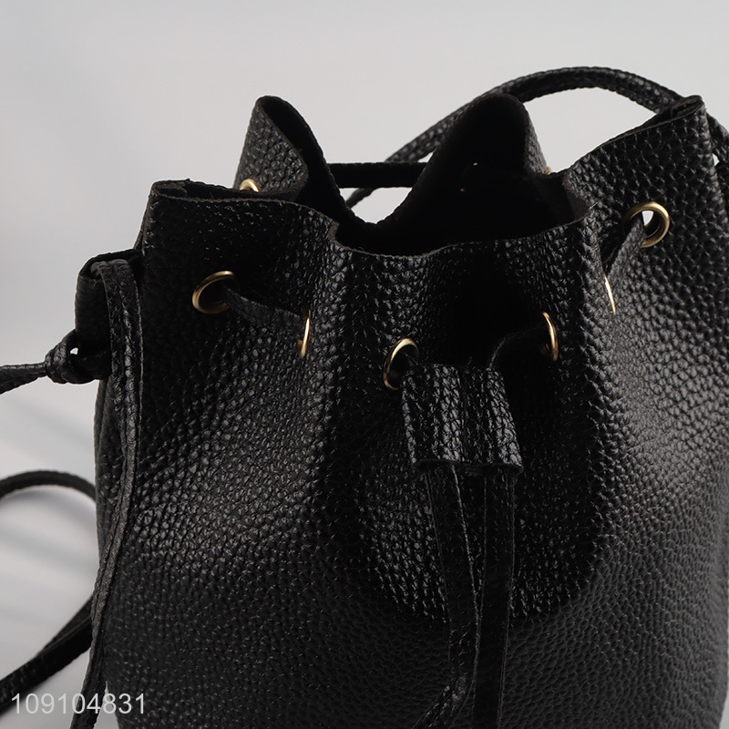 Wholesale PU Leather Bucket Bag Drawstring Crossbody Bag for Women