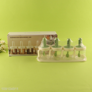 Wholesale 4 Pieces Seasoning Jars Salt Containers with Lid and Retractable Spoon