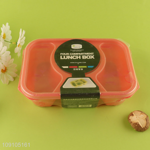 Wholesale Plastic Lunch Box 4-Compartment Plastic Bento Lunch Box with Spoon & Fork