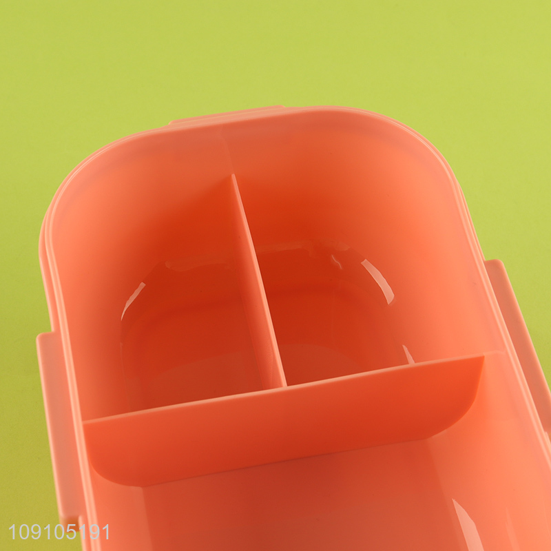 Hot Selling 3-Compartment Plastic Bento Lunch Box with Spoon, Fork & Sauce Box